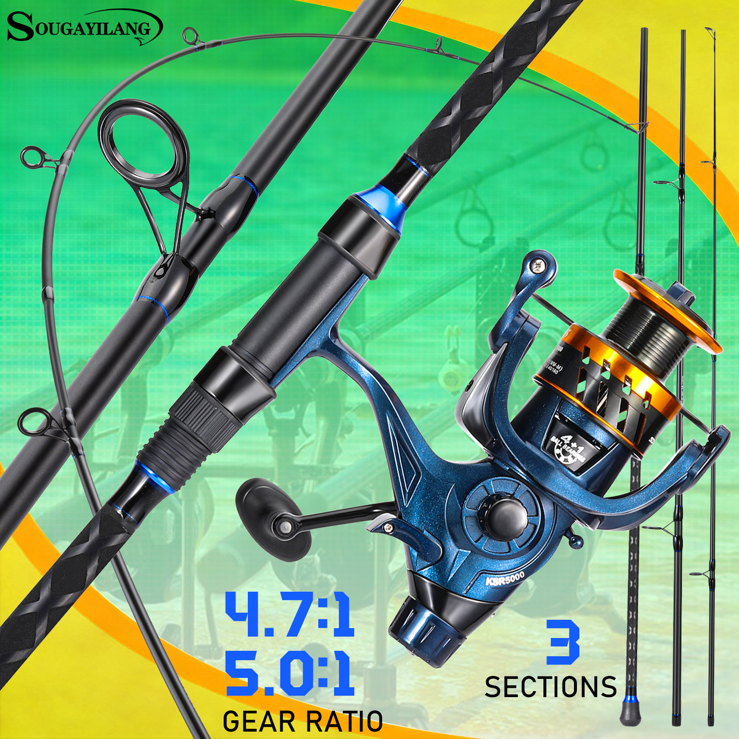 Sougayilang 3 Sections Surf Fi - Fishing Rod Carbon Fiber avis et prix
