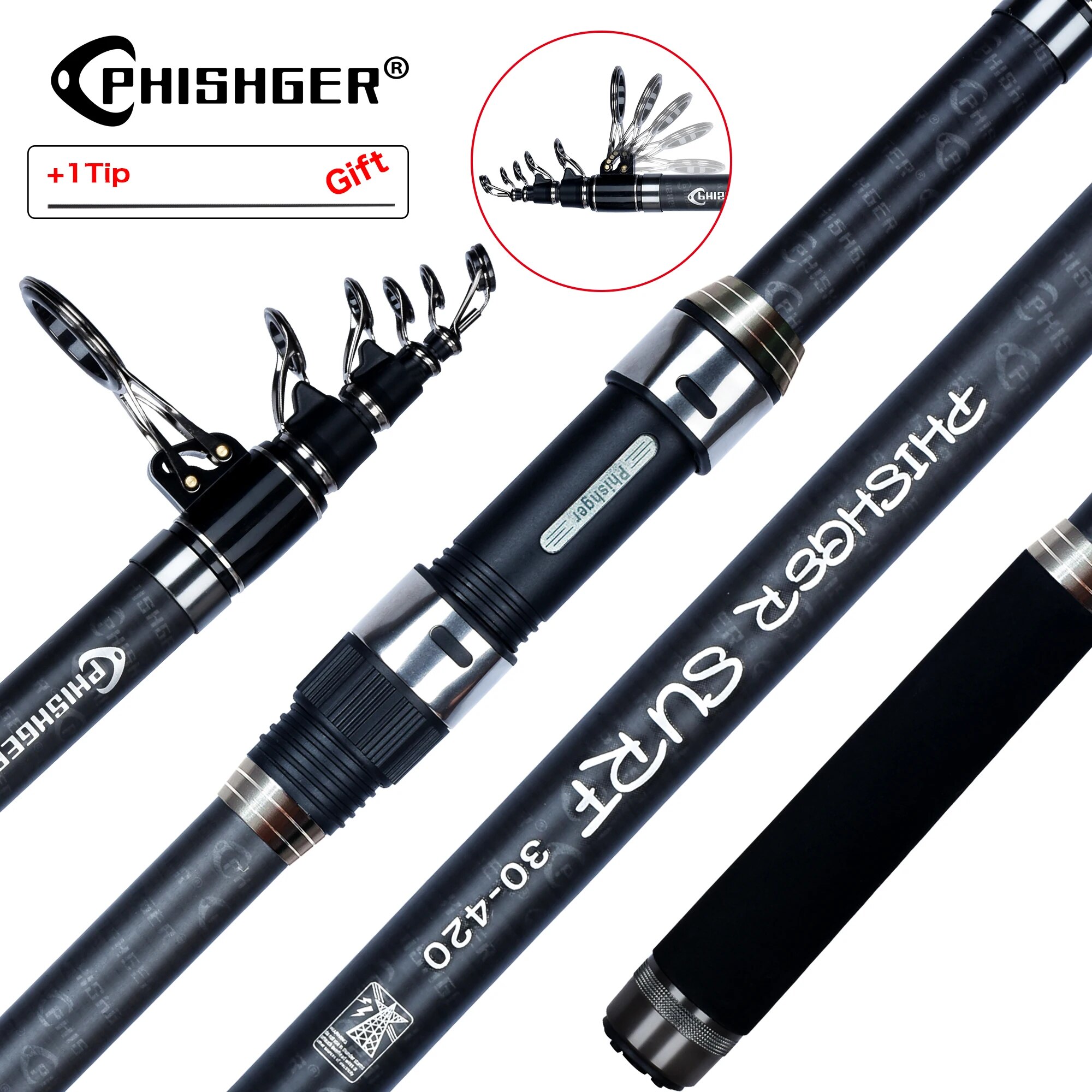PHISHGER Telescopic Surf Spinn - Fishing Rod Surf avis et prix